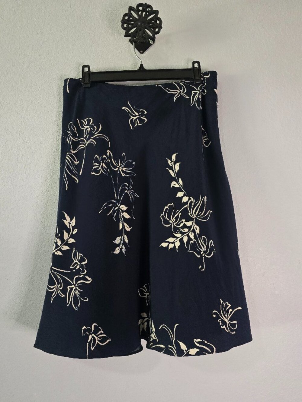 Lauren Ralph Lauren Silk Navy Floral Midi Skirt- Medium
